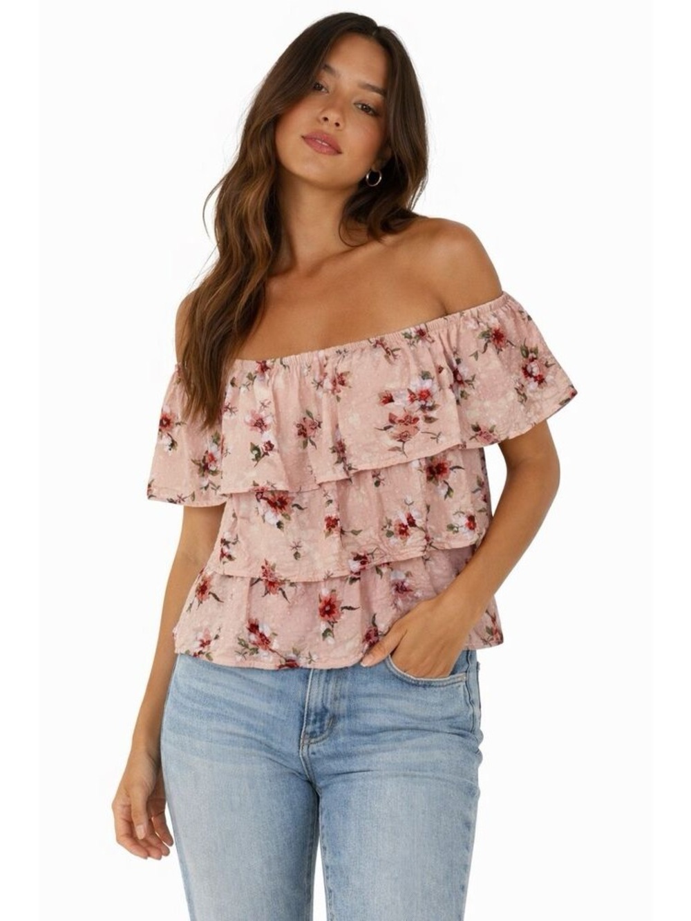American Eagle floral off the shoulder ruffle girly top size S small vacation